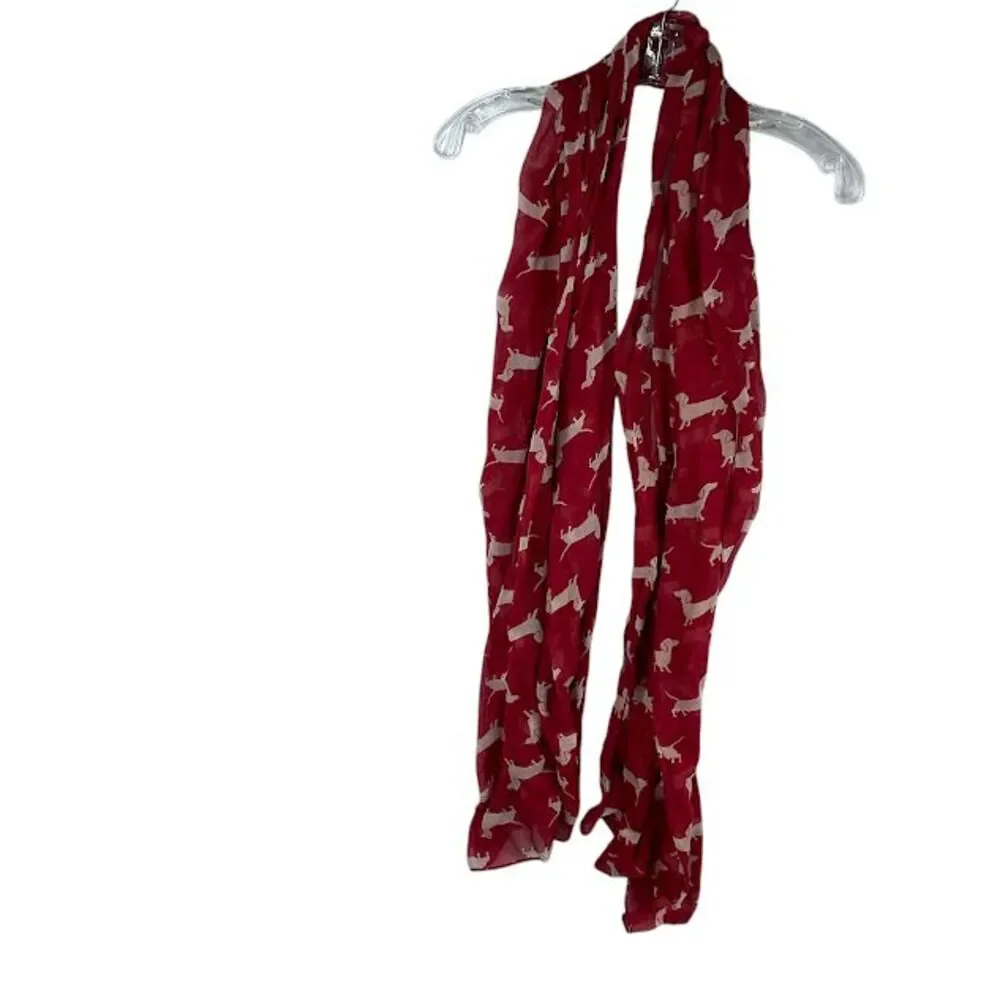 Lightweight Scarf Dog Dachsund Red White Animal Gauzey Cozy Casual 71 in X 35 in